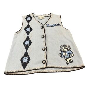 Castles‎ Sport Sweater Vest Womens M Blue UNC Tar Heels Ram Mascot Button Up